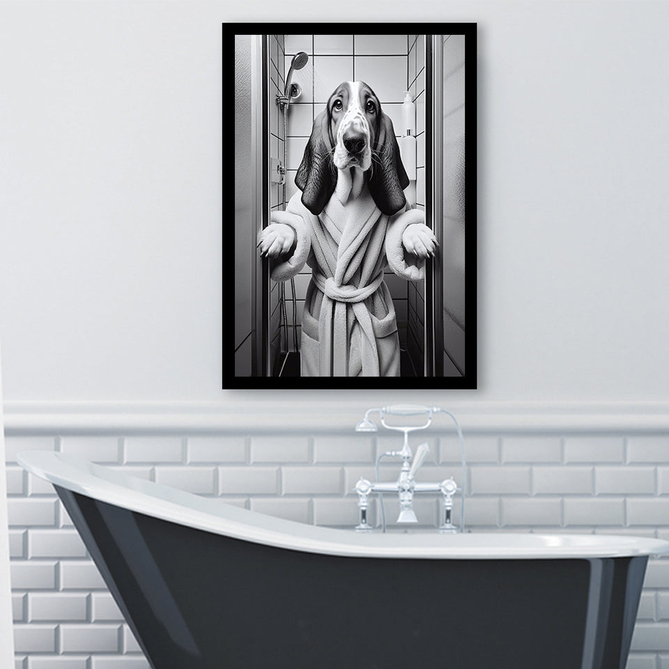 Basset Hound Framed Art Print Wall Decor, Bathroom Framed Art Print, Basset Hound Photo