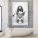 Basset Hound Framed Canvas Prints Wall Art, Funny Bathroom Decor, Basset Hound In Toilet