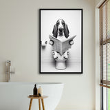 Basset Hound Framed Canvas Prints Wall Art, Funny Bathroom Decor, Basset Hound In Toilet