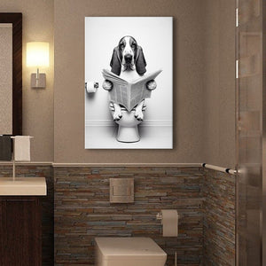 Basset Hound Canvas Prints Wall Art, Funny Bathroom Decor, Basset Hound in Toilet