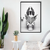 Basset Hound Framed Canvas Prints Wall Art, Funny Bathroom Decor, Basset Hound In Toilet