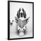 Basset Hound Framed Art Print Wall Decor, Funny Bathroom Decor, Basset Hound In Toilet
