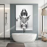 Basset Hound Canvas Prints Wall Art, Funny Bathroom Decor, Basset Hound in Toilet