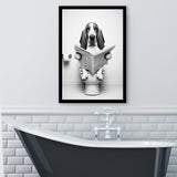 Basset Hound Framed Art Print Wall Decor, Funny Bathroom Decor, Basset Hound In Toilet