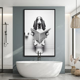 Basset Hound Framed Canvas Prints Wall Art, Funny Bathroom Decor, Basset Hound In Toilet