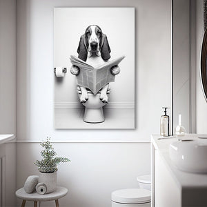 Basset Hound Canvas Prints Wall Art, Funny Bathroom Decor, Basset Hound in Toilet