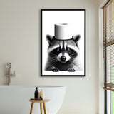 Bathroom Decor Art Framed Canvas Prints Wall Art, Raccoon Art, Funny Bathroom Decor