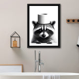 Bathroom Decor Art Framed Canvas Prints Wall Art, Raccoon Art, Funny Bathroom Decor