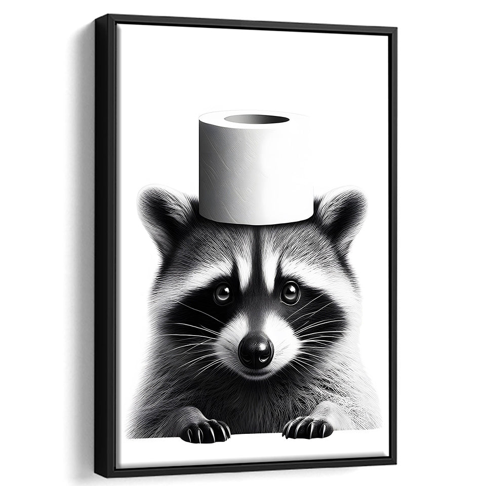 Bathroom Decor Art Framed Canvas Prints Wall Art, Raccoon Art, Funny Bathroom Decor