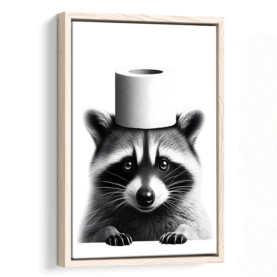 Bathroom Decor Art Framed Canvas Prints Wall Art, Raccoon Art, Funny Bathroom Decor