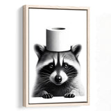 Bathroom Decor Art Framed Canvas Prints Wall Art, Raccoon Art, Funny Bathroom Decor