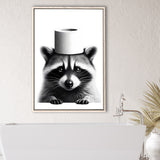 Bathroom Decor Art Framed Canvas Prints Wall Art, Raccoon Art, Funny Bathroom Decor