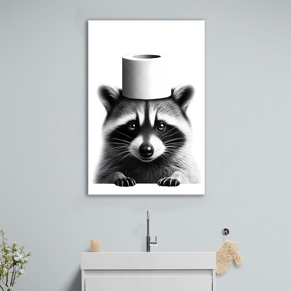 Bathroom Decor Art Canvas Prints Wall Art, Raccoon Art, Funny Bathroom Decor
