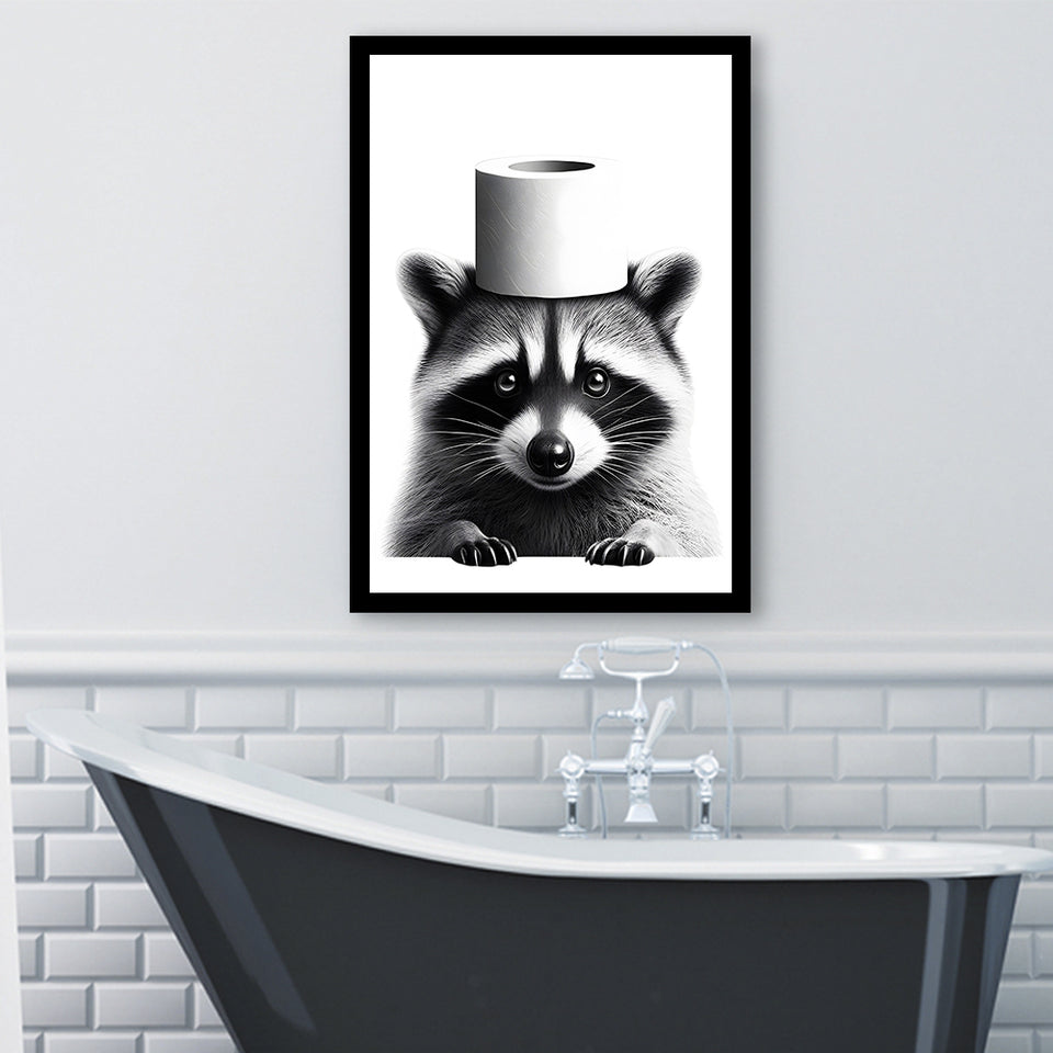 Bathroom Decor Art Framed Art Print Wall Decor, Raccoon Art, Funny Bathroom Decor