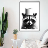 Bathroom Decor Art Framed Canvas Prints Wall Art, Raccoon Art, Funny Bathroom Decor