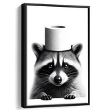 Bathroom Decor Art Framed Canvas Prints Wall Art, Raccoon Art, Funny Bathroom Decor