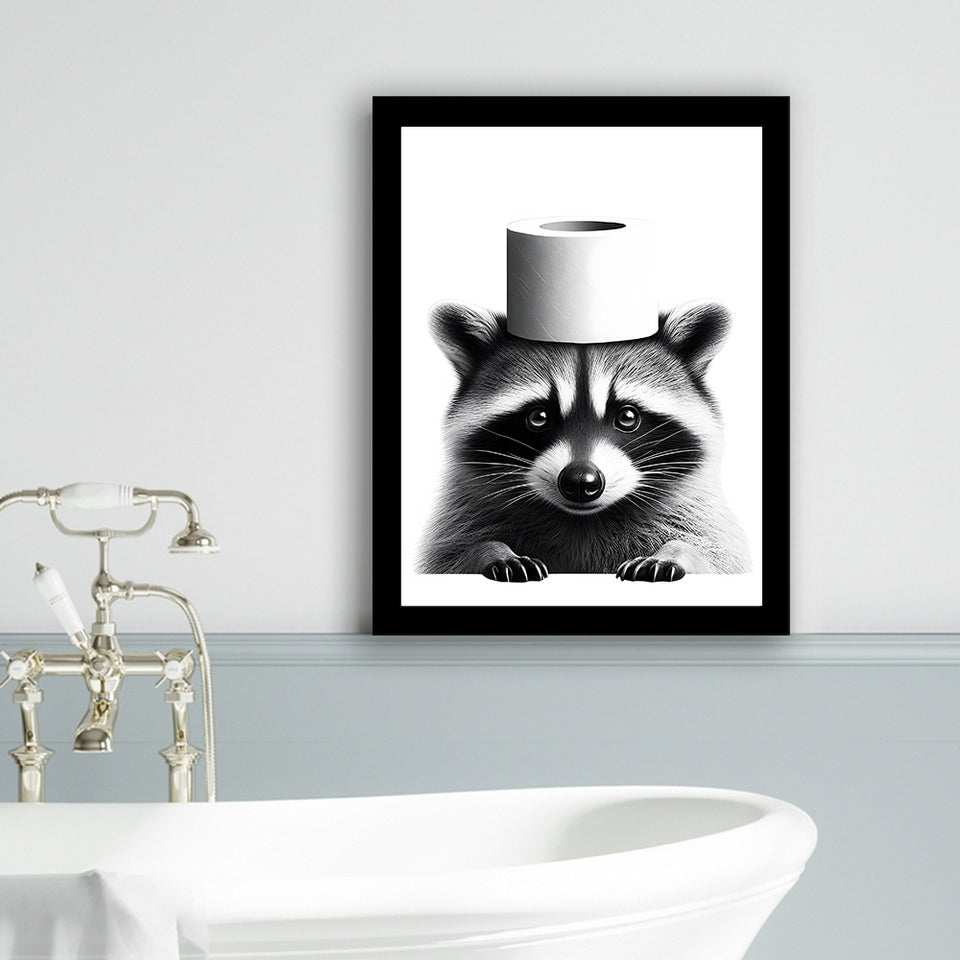 Bathroom Decor Art Framed Art Print Wall Decor, Raccoon Art, Funny Bathroom Decor