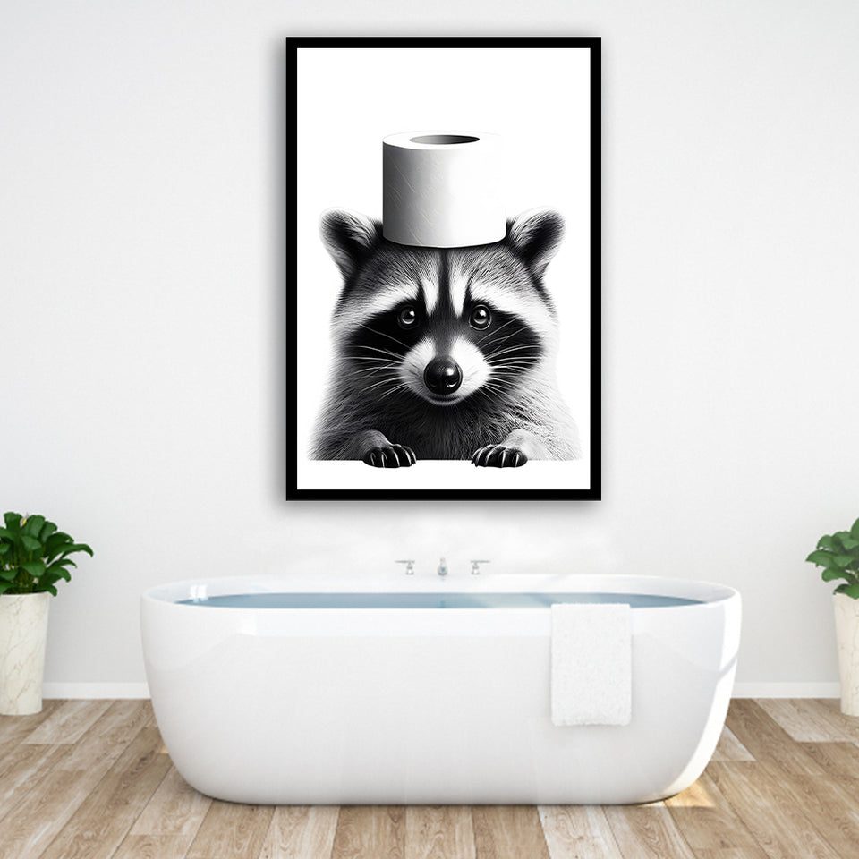 Bathroom Decor Art Framed Art Print Wall Decor, Raccoon Art, Funny Bathroom Decor