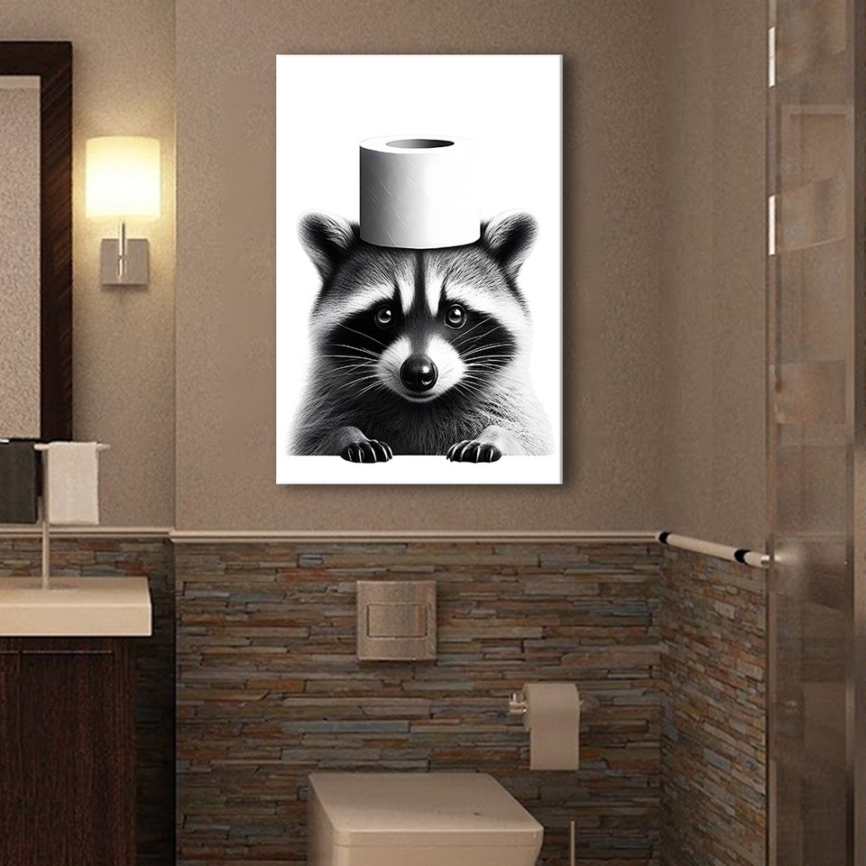 Bathroom Decor Art Canvas Prints Wall Art, Raccoon Art, Funny Bathroom Decor