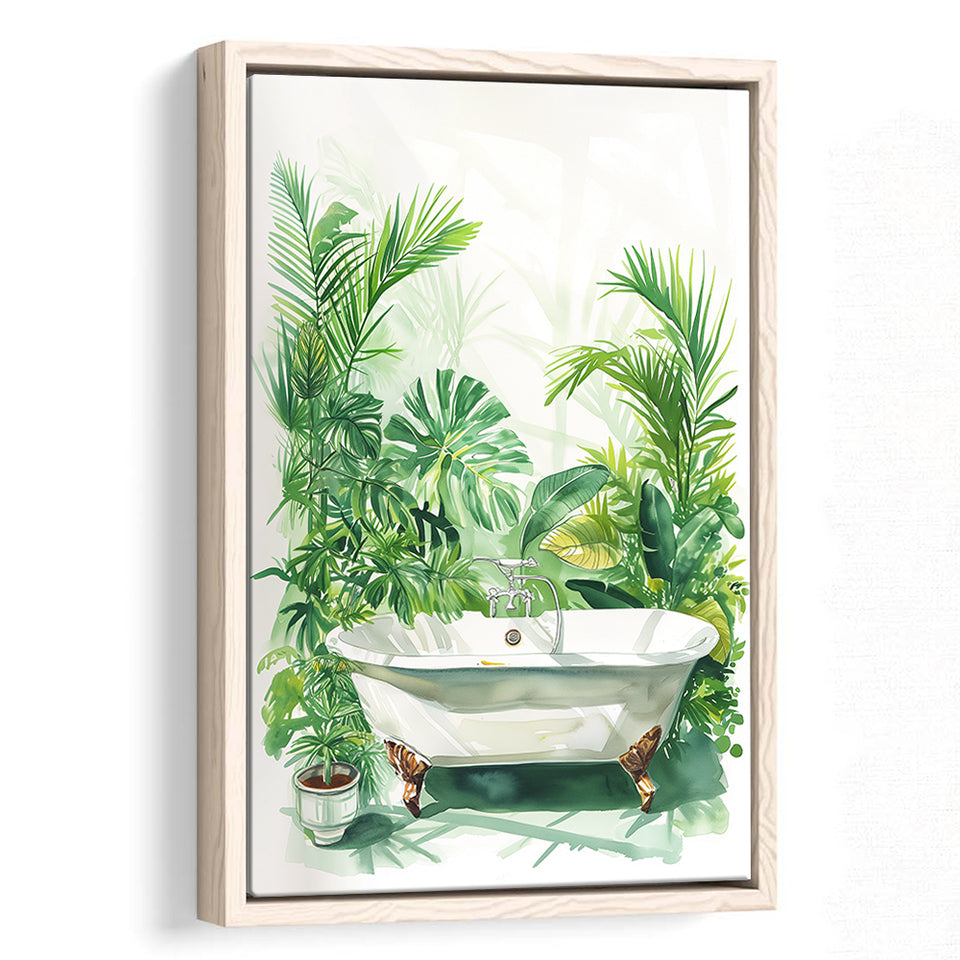 Botanical Green Tropical Leave Framed Canvas Prints Wall Art, Bathroom Framed Art Decor