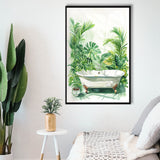 Botanical Green Tropical Leave Framed Canvas Prints Wall Art, Bathroom Framed Art Decor