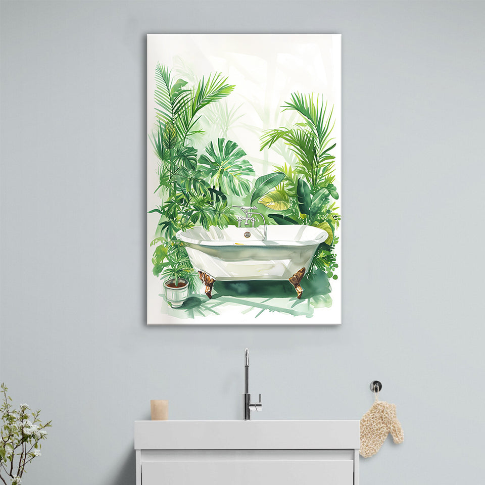 Botanical Green Tropical Leave Canvas Prints Wall Art, Bathroom Art Decor,