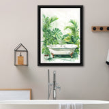 Botanical Green Tropical Leave Framed Canvas Prints Wall Art, Bathroom Framed Art Decor