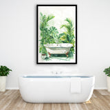 Botanical Green Tropical Leave Framed Art Print Wall Decor, Bathroom Framed Art Decor