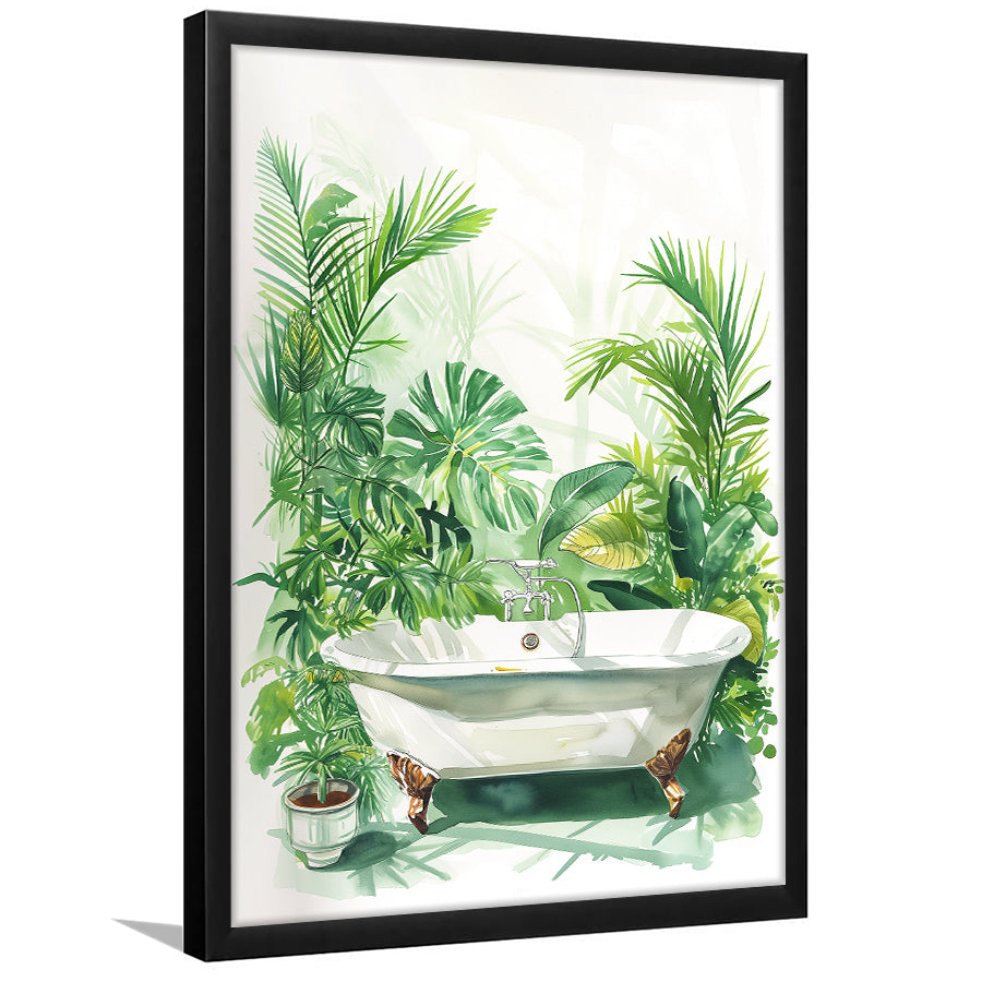 Botanical Green Tropical Leave Framed Art Print Wall Decor, Bathroom Framed Art Decor