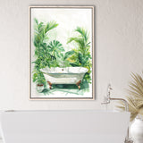 Botanical Green Tropical Leave Framed Canvas Prints Wall Art, Bathroom Framed Art Decor