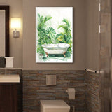 Botanical Green Tropical Leave Canvas Prints Wall Art, Bathroom Art Decor,
