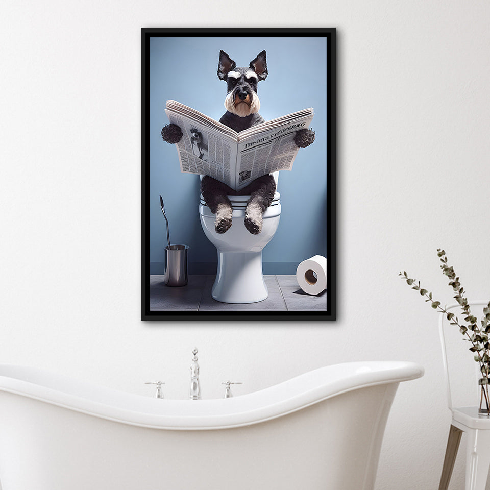 Bathroom Decor Art Framed Canvas Prints Wall Art, Miniature Schnauzer Art, Funny Bathroom Decor