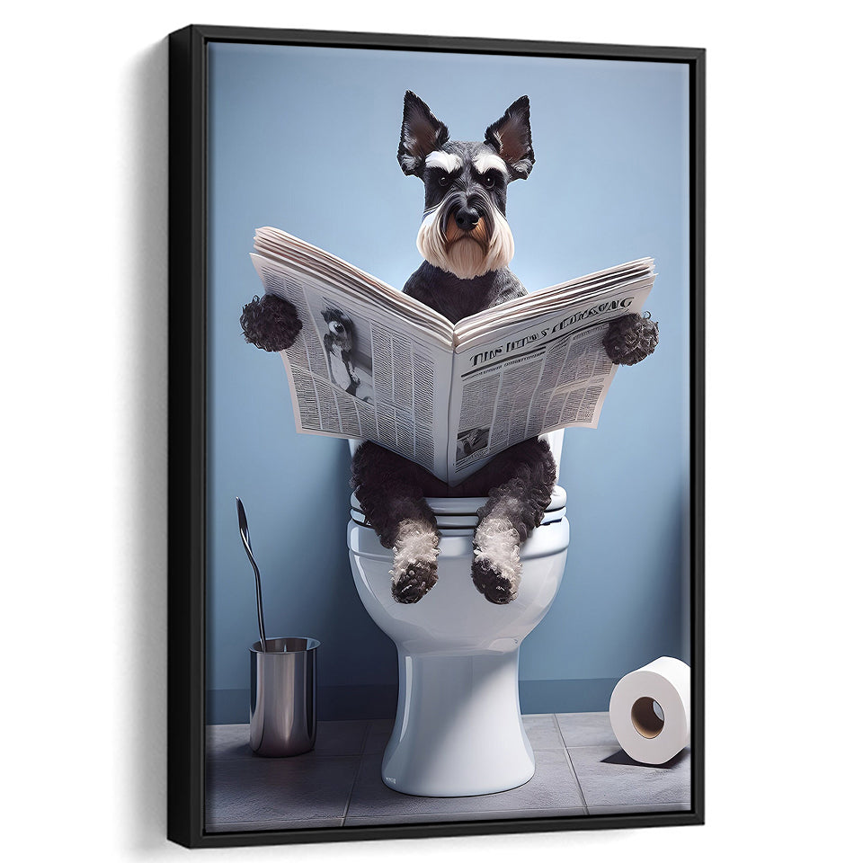 Bathroom Decor Art Framed Canvas Prints Wall Art, Miniature Schnauzer Art, Funny Bathroom Decor