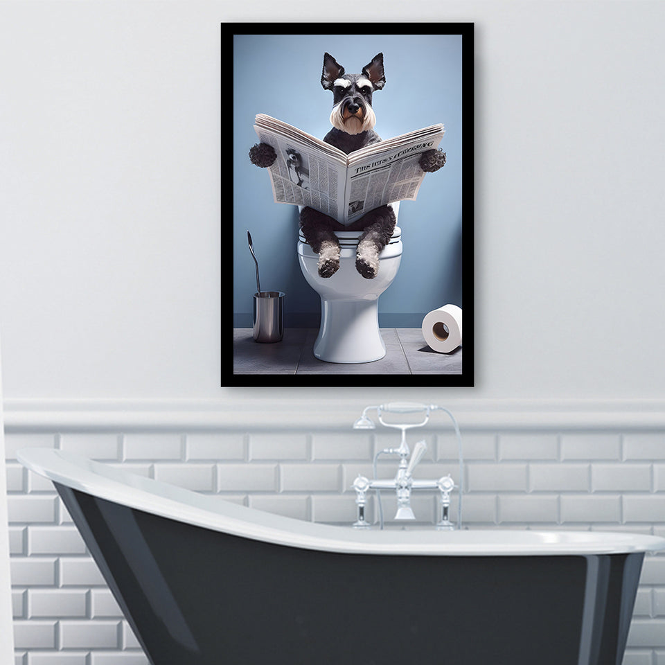Bathroom Decor Art Framed Art Print Wall Decor, Miniature Schnauzer Art, Funny Bathroom Decor