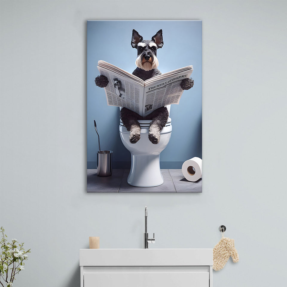 Bathroom Decor art Canvas Prints Wall Art, Miniature Schnauzer art, Funny Bathroom Decor