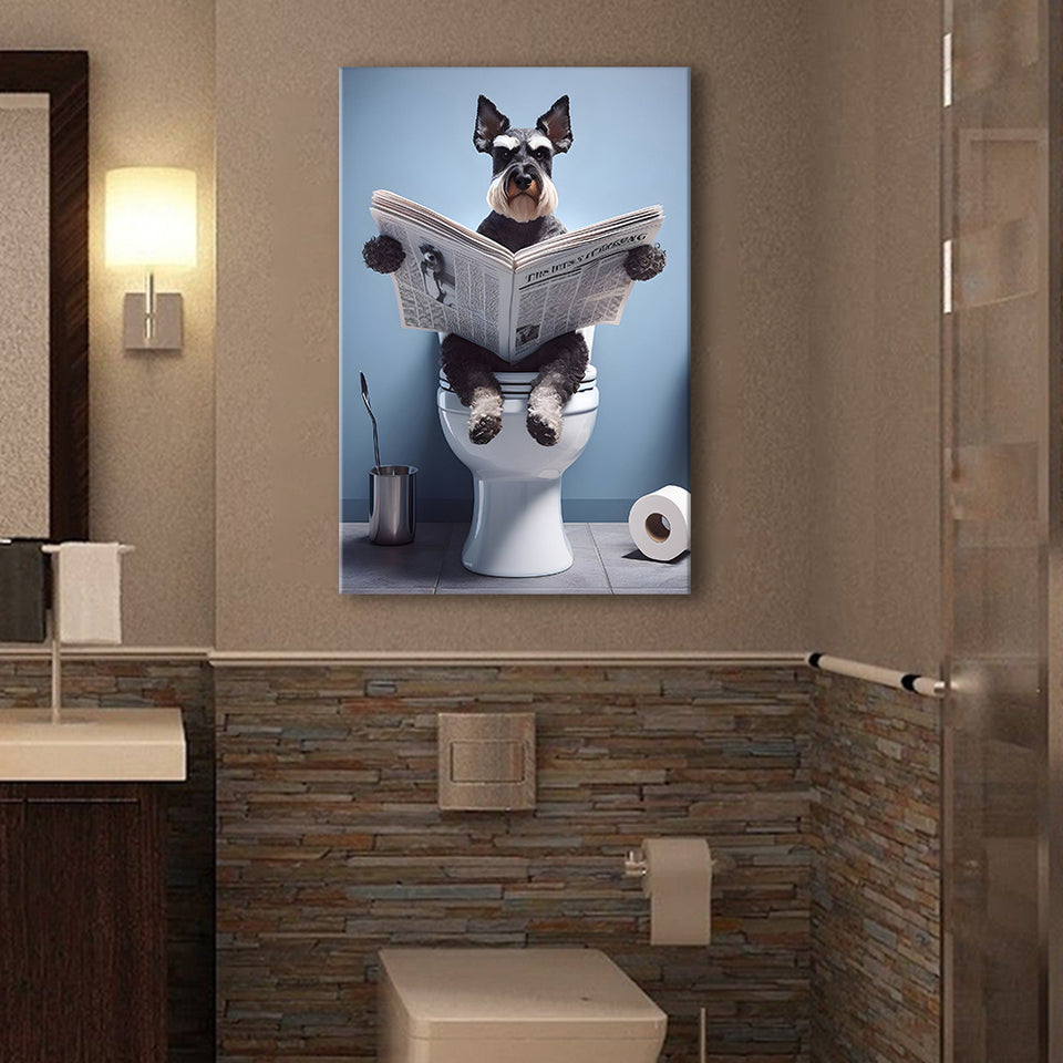 Bathroom Decor art Canvas Prints Wall Art, Miniature Schnauzer art, Funny Bathroom Decor
