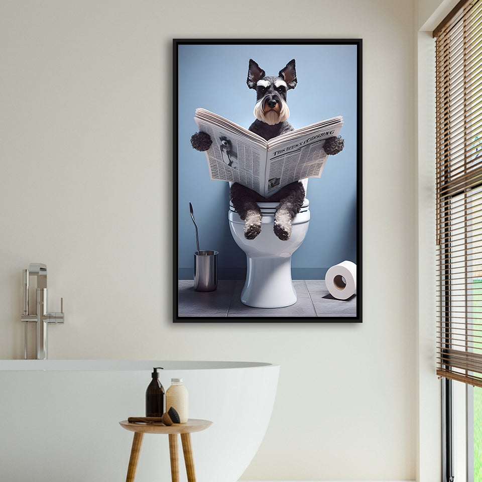 Bathroom Decor Art Framed Canvas Prints Wall Art, Miniature Schnauzer Art, Funny Bathroom Decor