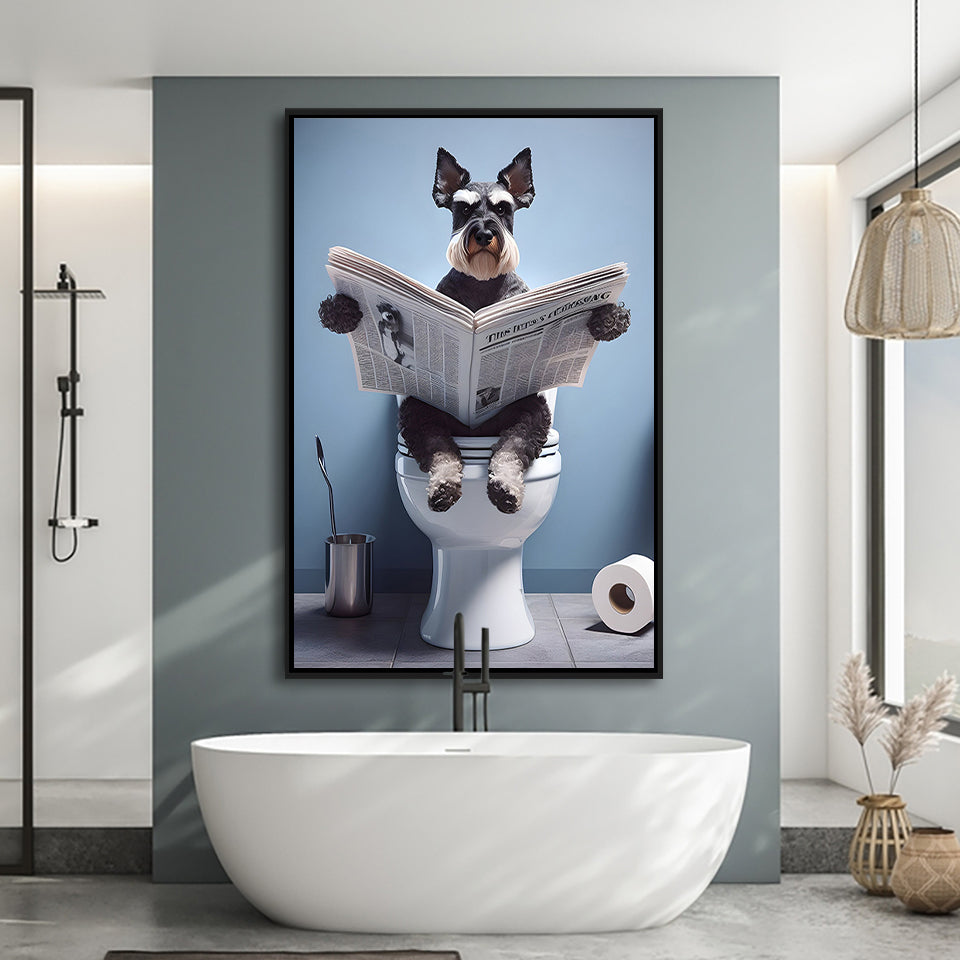 Bathroom Decor Art Framed Canvas Prints Wall Art, Miniature Schnauzer Art, Funny Bathroom Decor