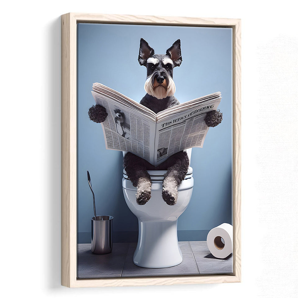 Bathroom Decor Art Framed Canvas Prints Wall Art, Miniature Schnauzer Art, Funny Bathroom Decor