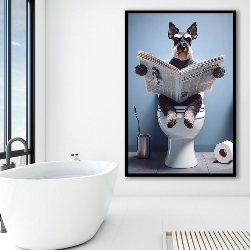 Bathroom Decor Art Framed Art Print Wall Decor, Miniature Schnauzer Art, Funny Bathroom Decor