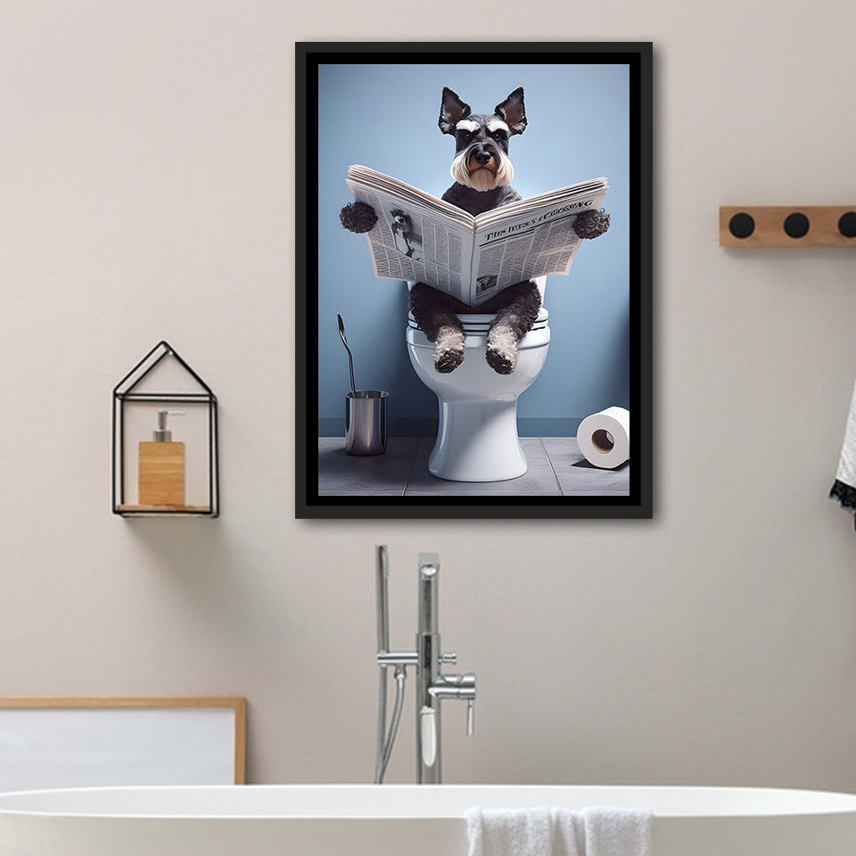 Bathroom Decor Art Framed Canvas Prints Wall Art, Miniature Schnauzer Art, Funny Bathroom Decor