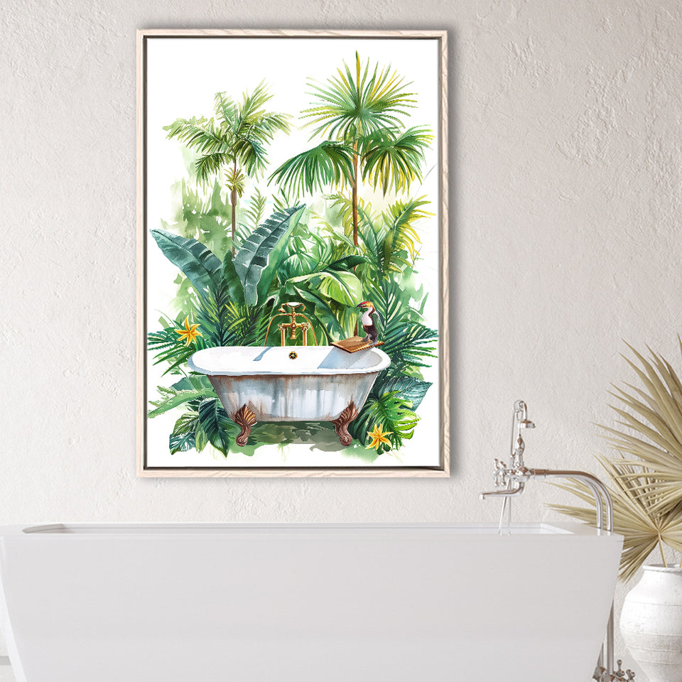 Tropical Leave Framed Canvas Prints Wall Art, Bathroom Framed Art Decor
