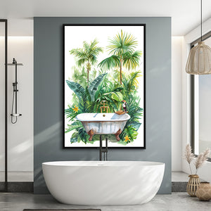 Tropical Leave Framed Canvas Prints Wall Art, Bathroom Framed Art Decor