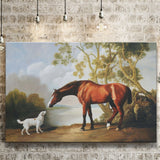 Bay Horse And White Dog Friends Animal Landscape Lake Painting by George Stubbs, Canvas Print Wall Art Decor, Landscape Print