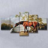 Bay Horse And White Dog Friends Animal Landscape Lake Painting By George Stubbs, Multi Panel Canvas Print Wall Art Decor