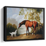 Bay Horse And White Dog Friends Animal Landscape Lake Painting By George Stubbs, Framed Canvas Print Wall Art Decor