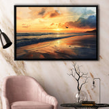 Beach Sunrise With A Bird Fly On The Sky V2, Framed Canvas Painting, Framed Canvas Prints Wall Art Decor