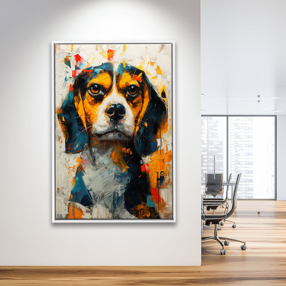 Beagles Cute Dog Portrait Oil Painting, Pet Lover Art, Framed Canvas Prints Wall Art Decor, Floating Frame