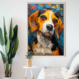 Beagles Cute Dog Portrait Oil Painting V1, Framed Canvas Prints Wall Art Decor, Floating Frame