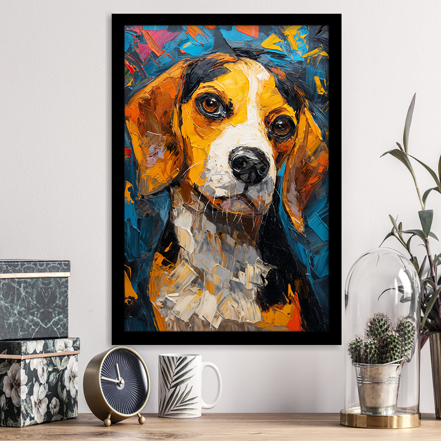 Beagles Cute Dog Portrait Oil Painting V1, Framed Art Prints Wall Art Decor, Framed Picture Print